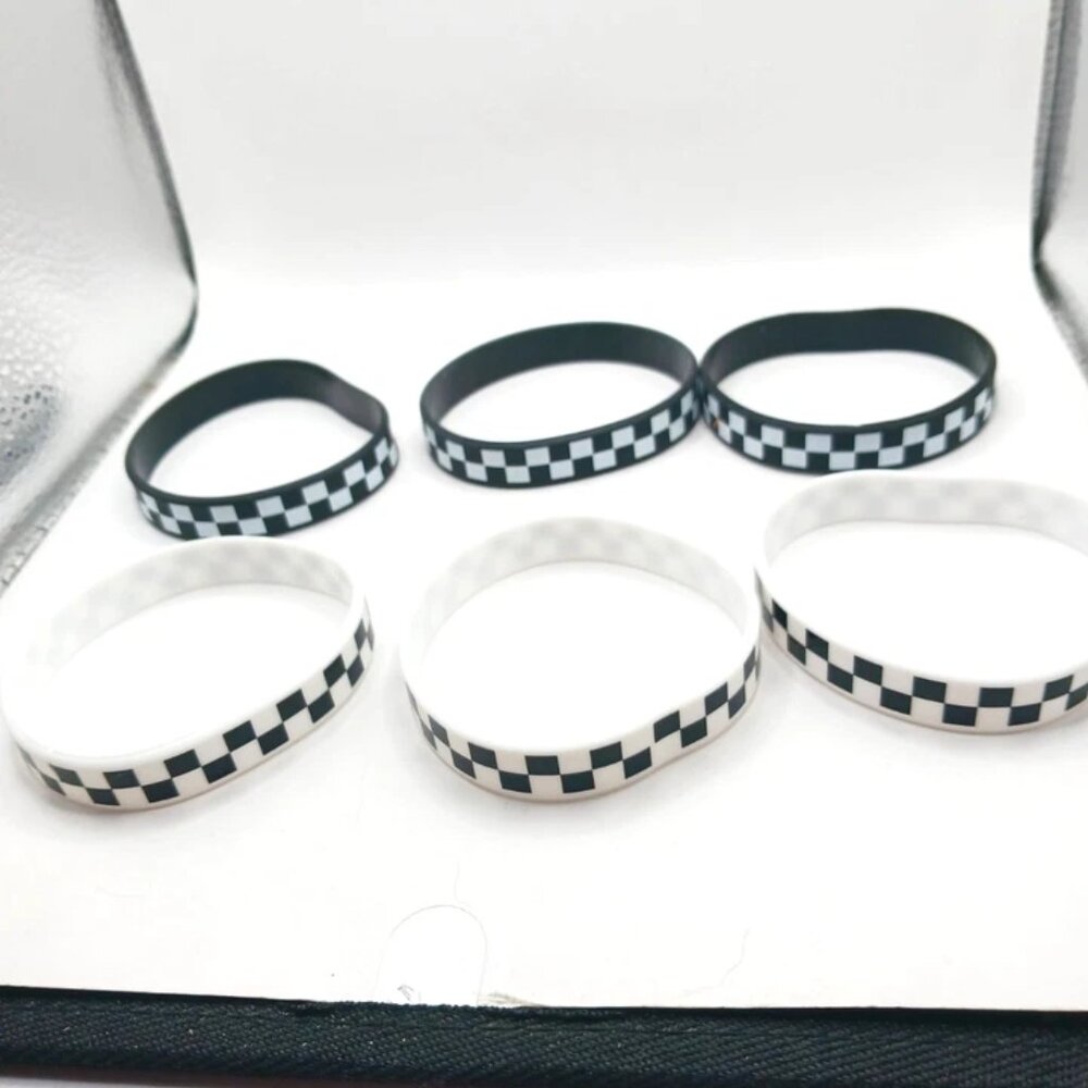 Skater Black + White Checkered Silicone Bracelets Wristbands Lot Of SIX New